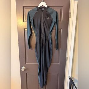 NikeSKIMS SHINE ZIP FRONT LONG ONESIE Obsidian Dark Teal Bodysuit Nike Skims M